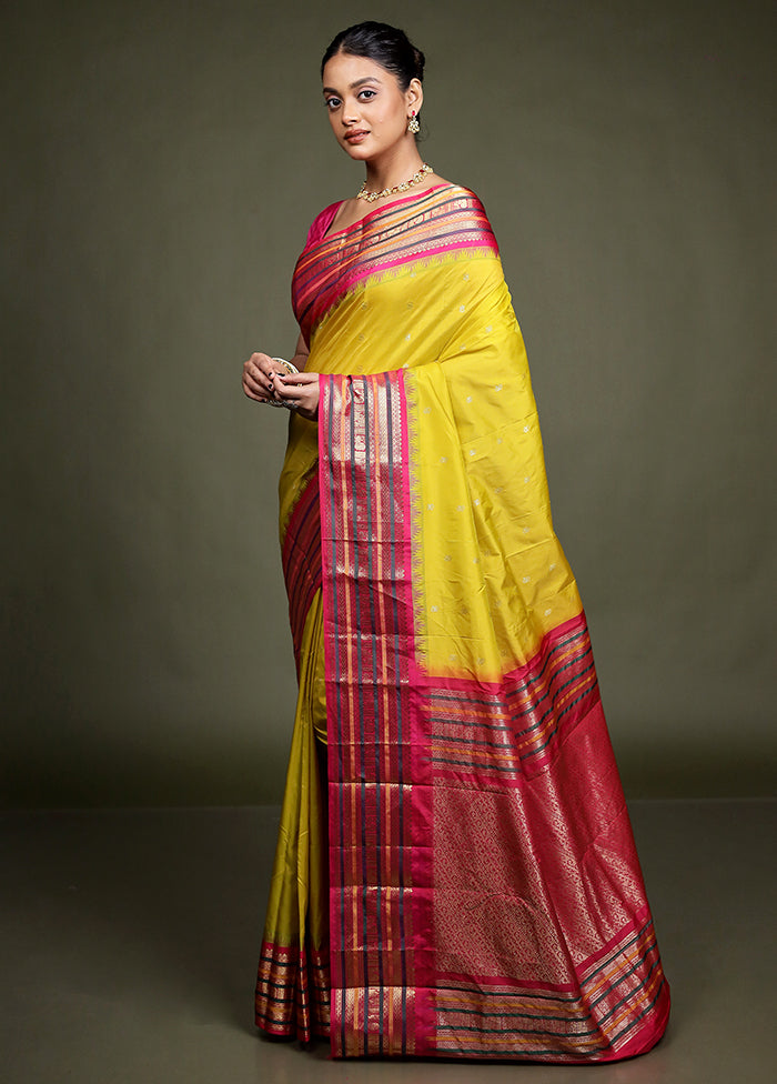Yellow Kanjivaram Silk Saree With Blouse Piece