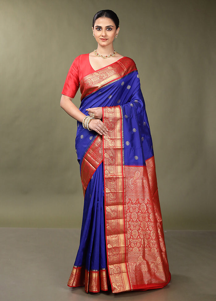 Blue Kanjivaram Silk Saree With Blouse Piece