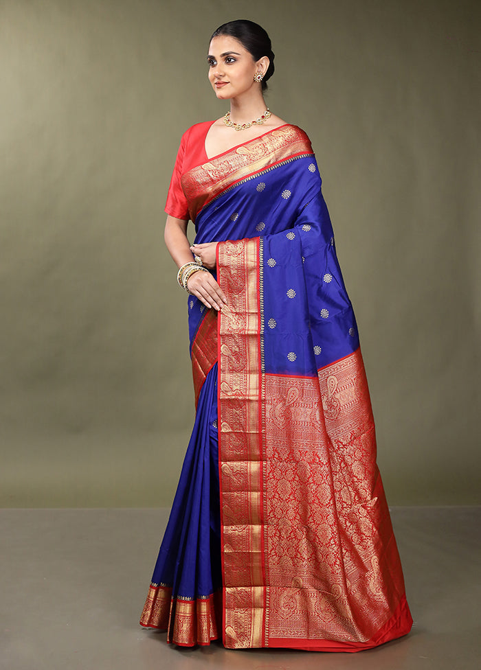 Blue Kanjivaram Silk Saree With Blouse Piece