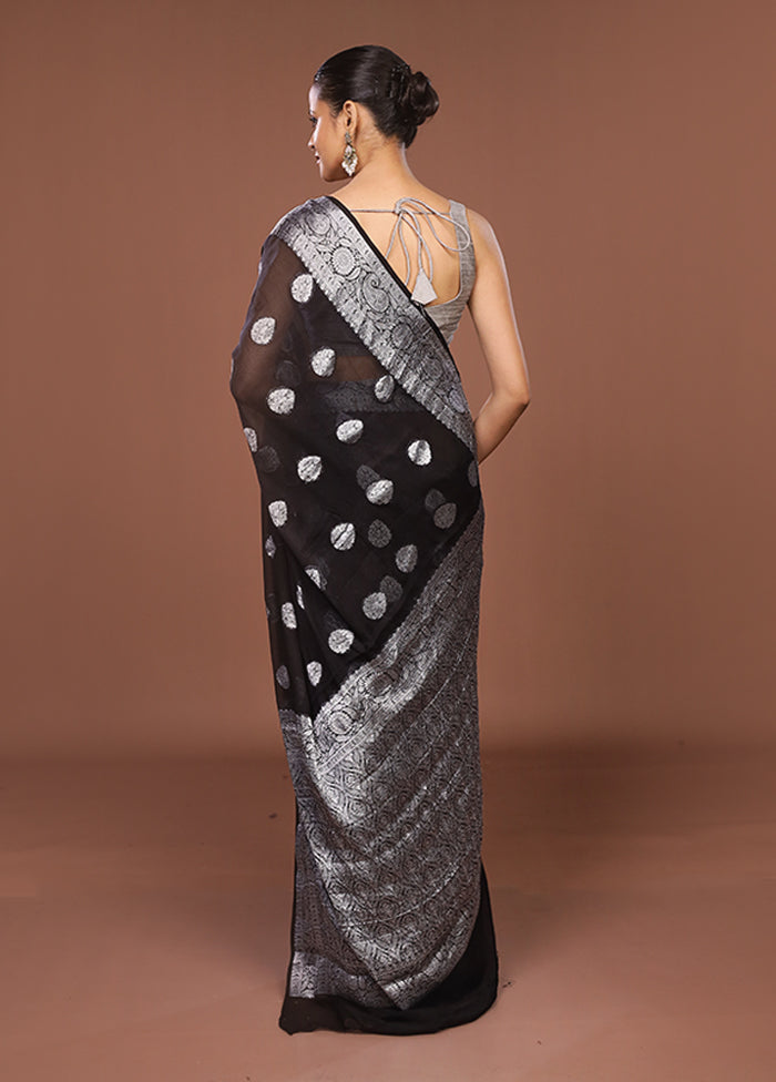 Black Handloom Kora Silk Saree With Blouse Piece