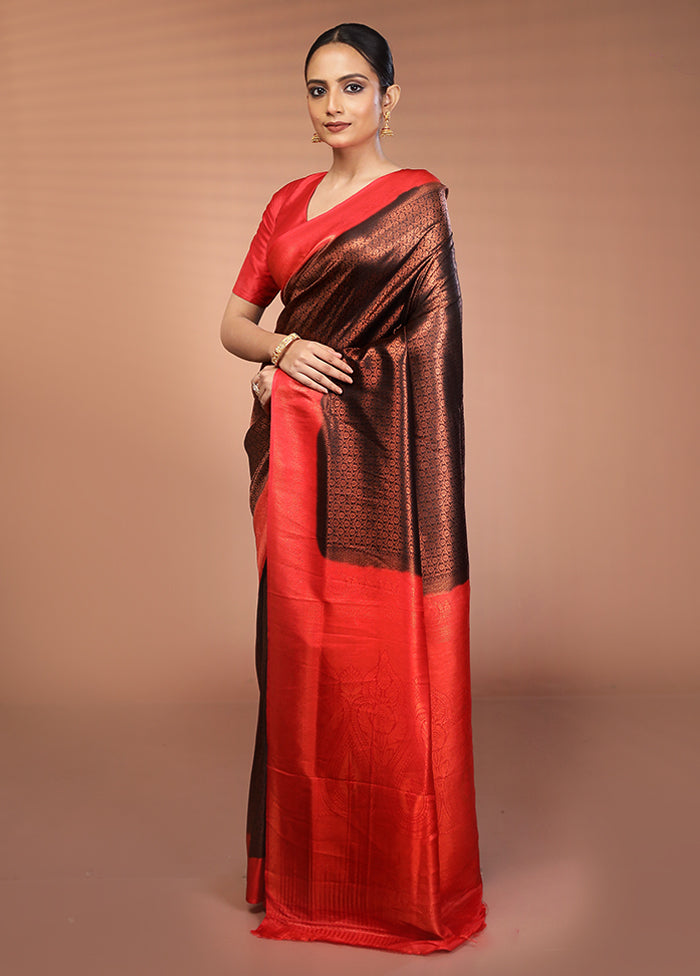 Black Dupion Silk Saree With Blouse Piece
