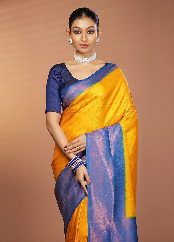 Yellow Dupion Silk Saree With Blouse Piece