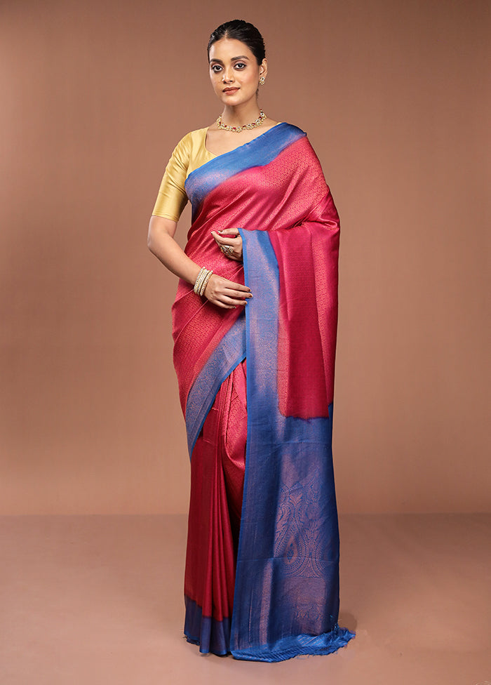 Pink Dupion Silk Saree With Blouse Piece