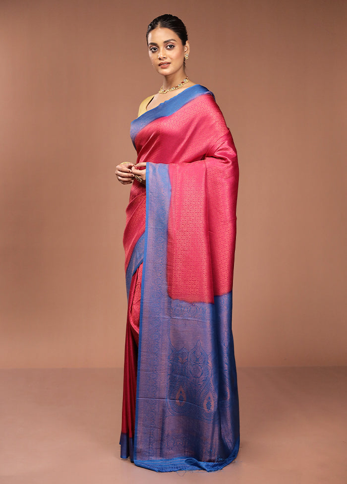Pink Dupion Silk Saree With Blouse Piece
