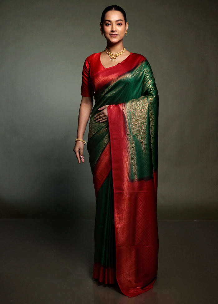 Green Dupion Silk Saree With Blouse Piece