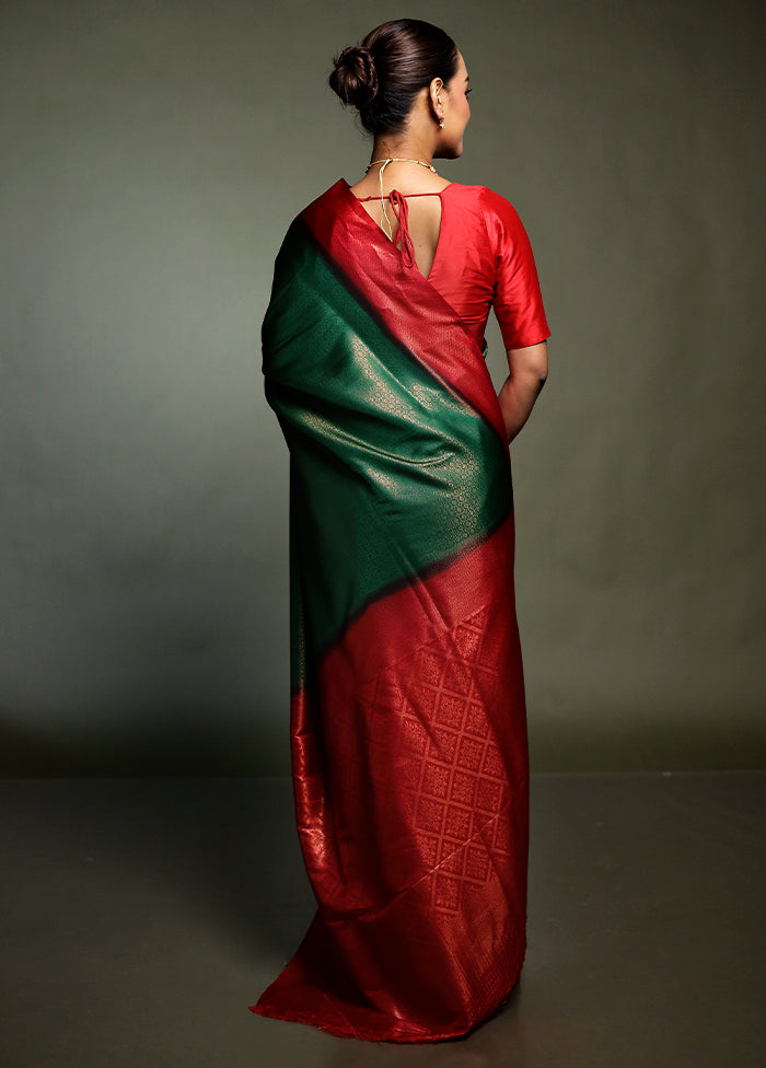 Green Dupion Silk Saree With Blouse Piece