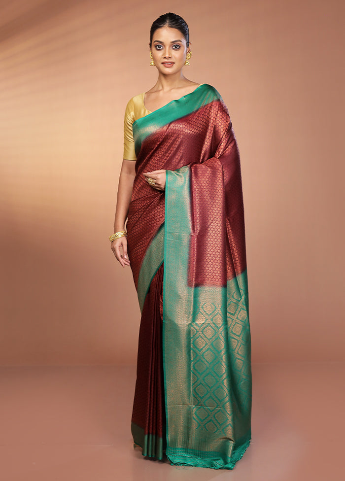 Maroon Dupion Silk Saree With Blouse Piece