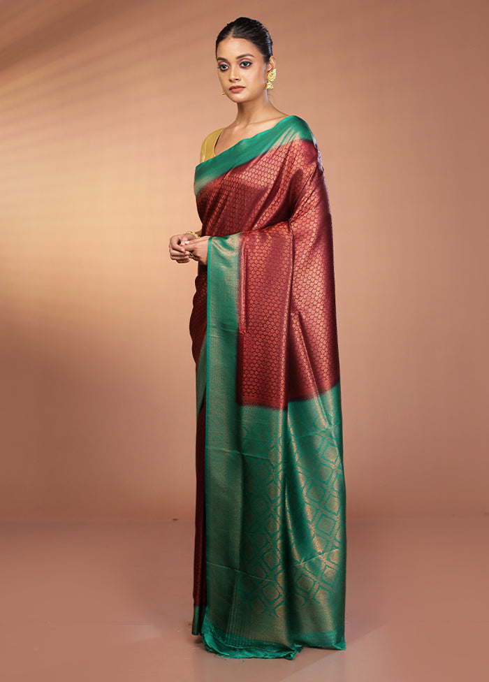 Maroon Dupion Silk Saree With Blouse Piece