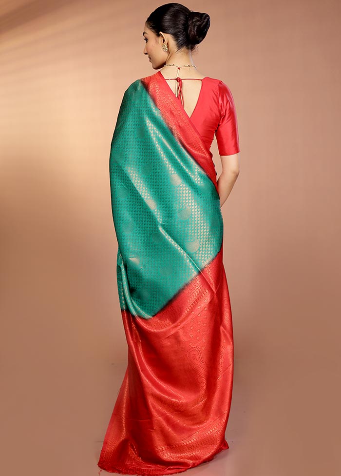 Green Dupion Silk Saree With Blouse Piece