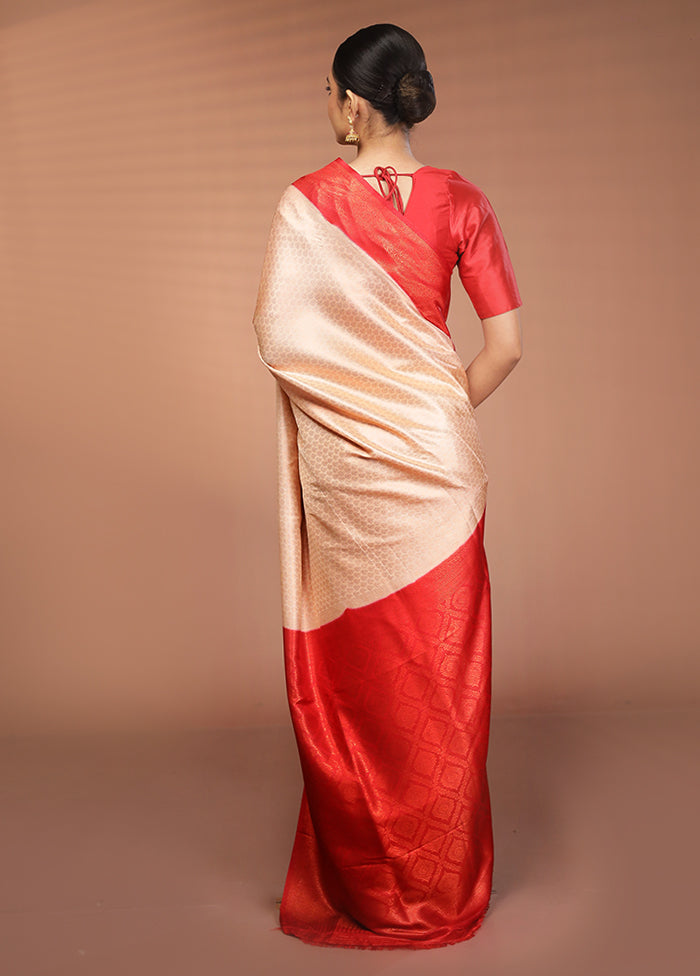 Cream Dupion Silk Saree With Blouse Piece