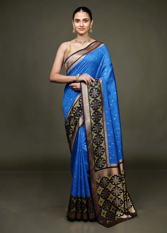 Blue Dupion Silk Saree With Blouse Piece
