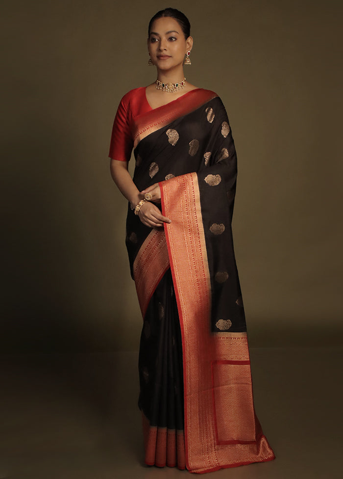 Black Dupion Silk Saree With Blouse Piece