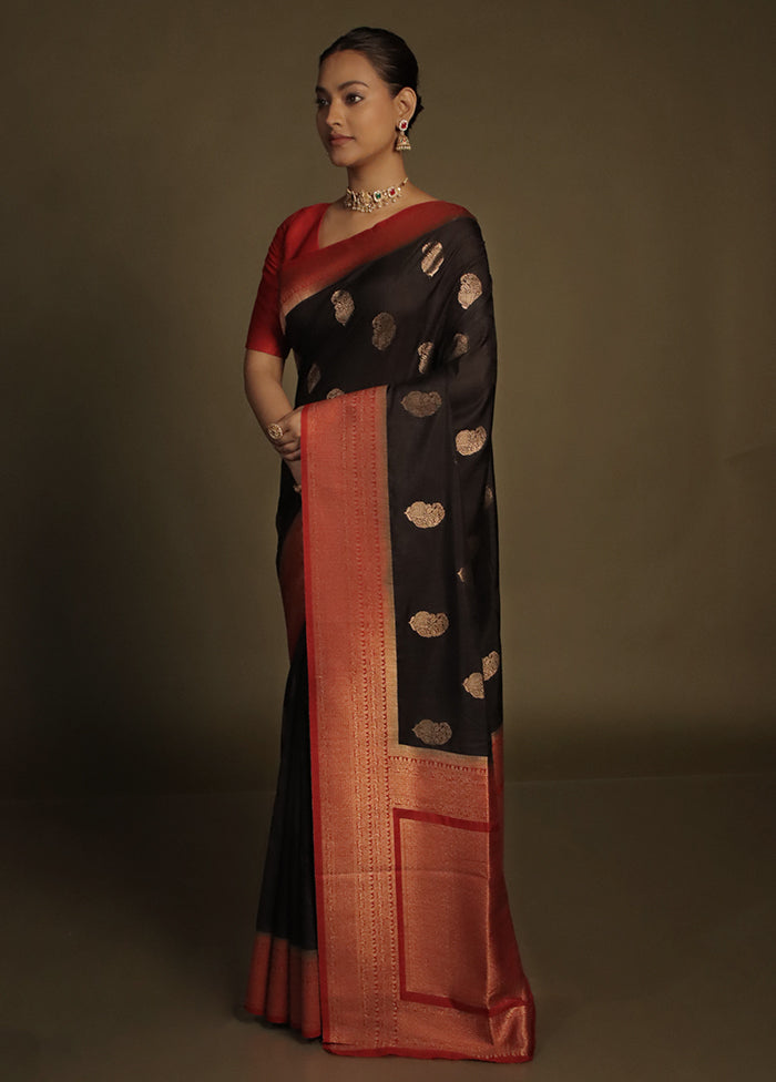 Black Dupion Silk Saree With Blouse Piece