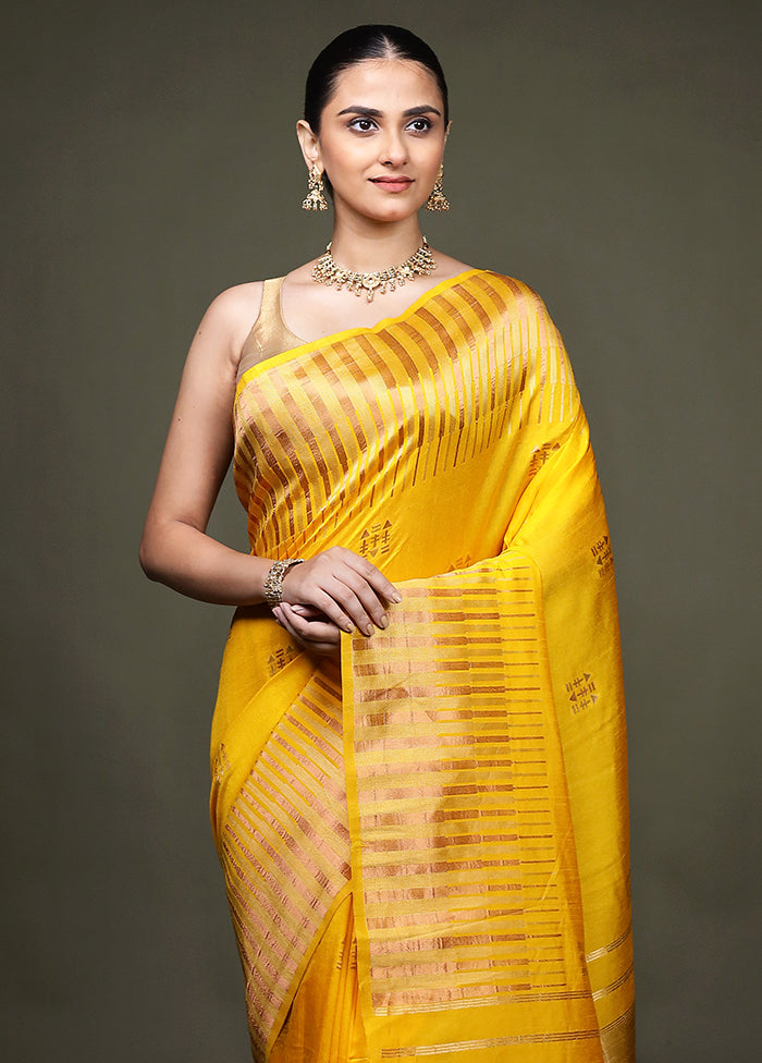Yellow Dupion Silk Saree With Blouse Piece