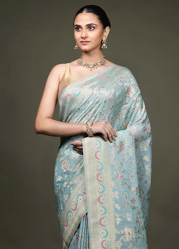 Green Dupion Silk Saree With Blouse Piece