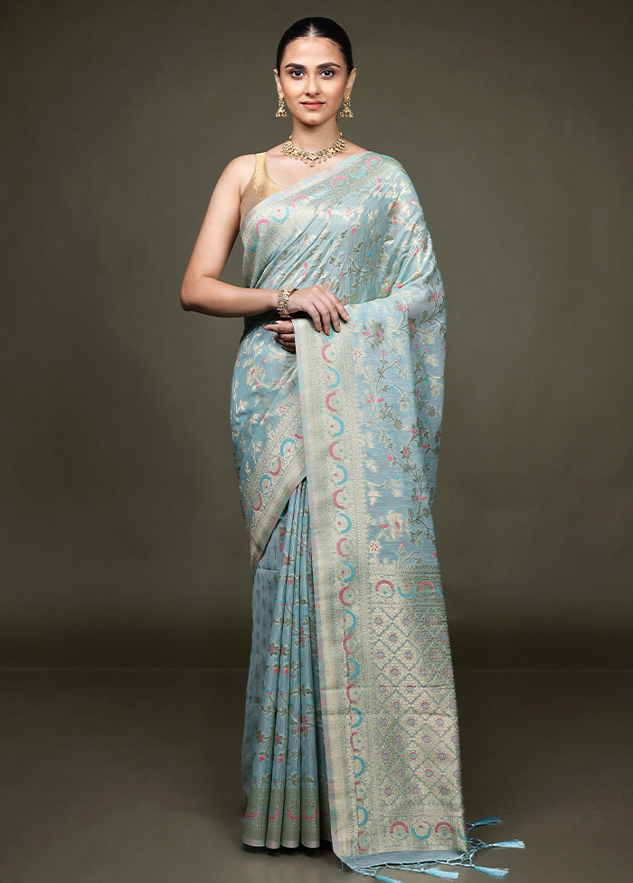 Green Dupion Silk Saree With Blouse Piece