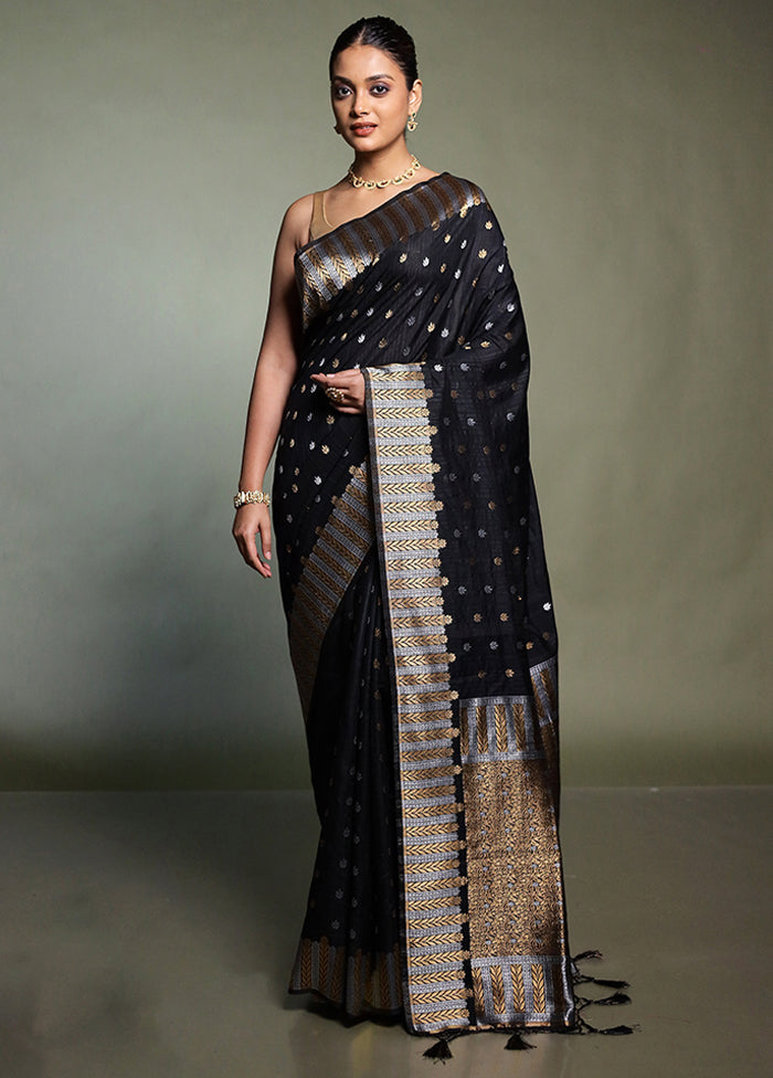 Black Dupion Silk Saree With Blouse Piece