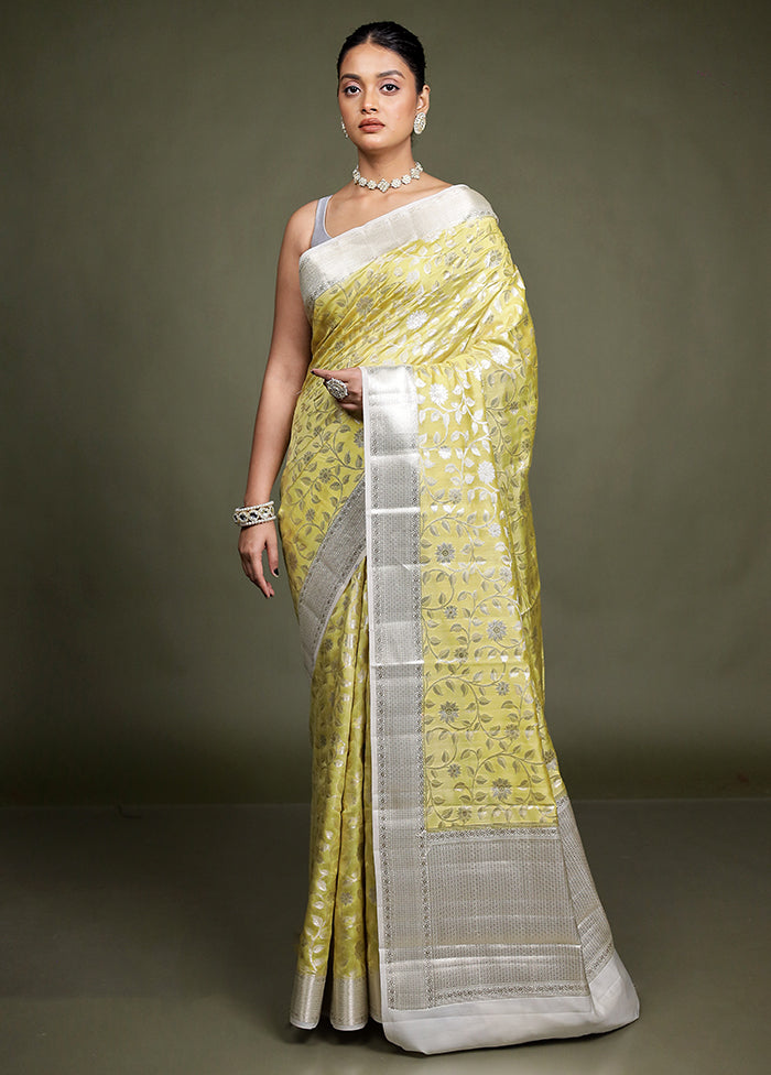 Yellow Handloom Dupion Pure Silk Saree With Blouse Piece