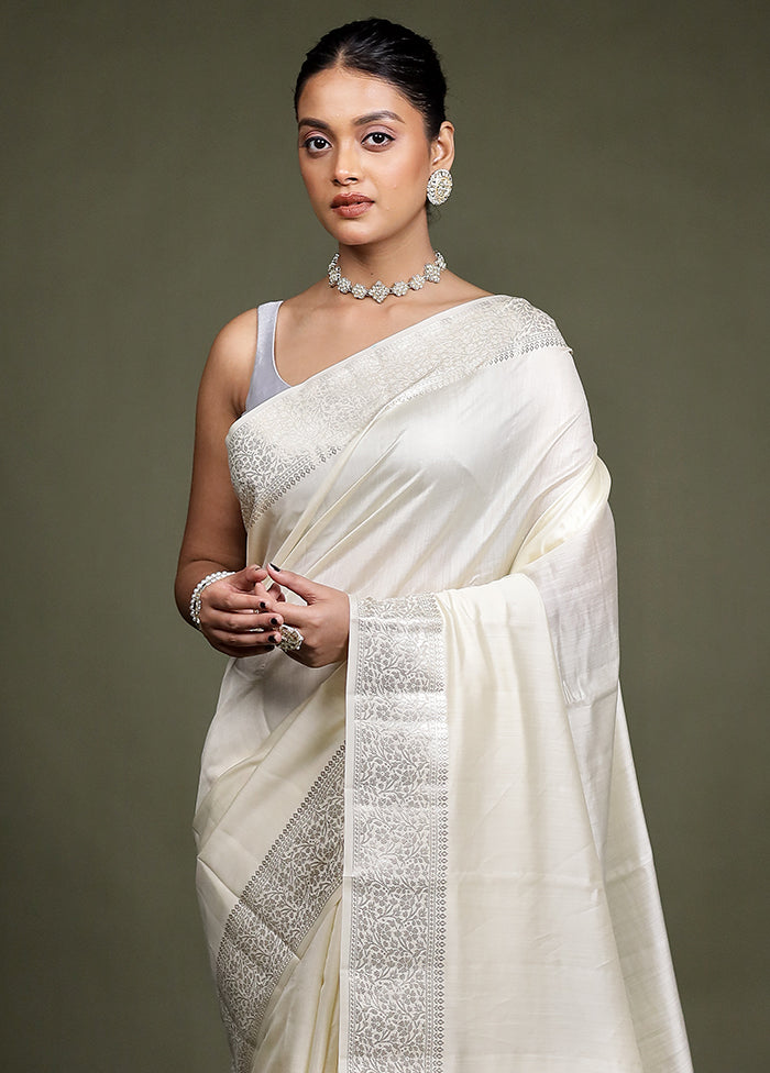 Cream Handloom Dupion Pure Silk Saree With Blouse Piece