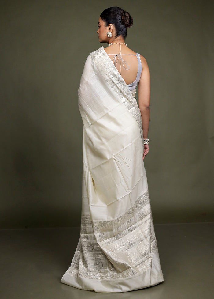 Cream Handloom Dupion Pure Silk Saree With Blouse Piece