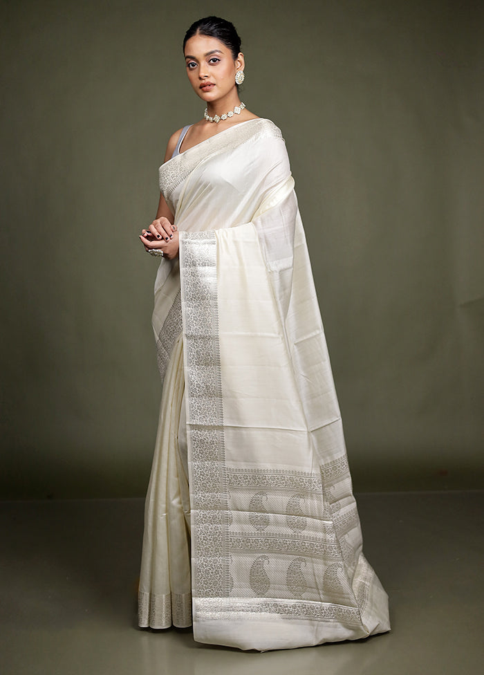 Cream Handloom Dupion Pure Silk Saree With Blouse Piece