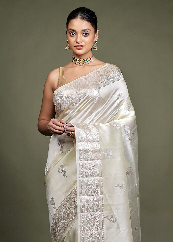 Cream Handloom Dupion Pure Silk Saree With Blouse Piece