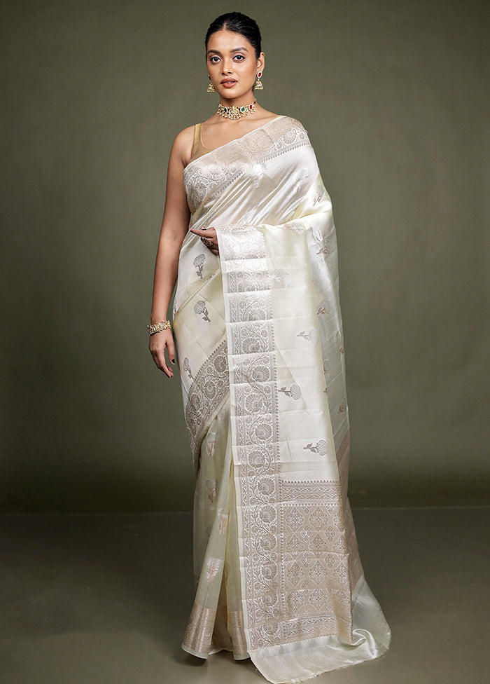 Cream Handloom Dupion Pure Silk Saree With Blouse Piece
