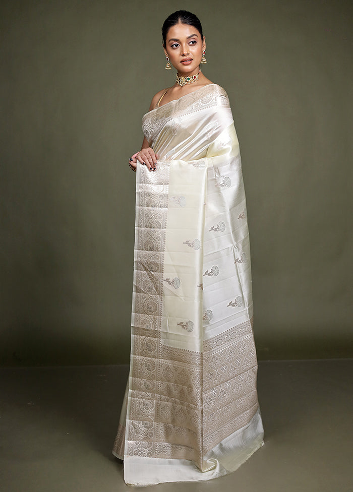 Cream Handloom Dupion Pure Silk Saree With Blouse Piece