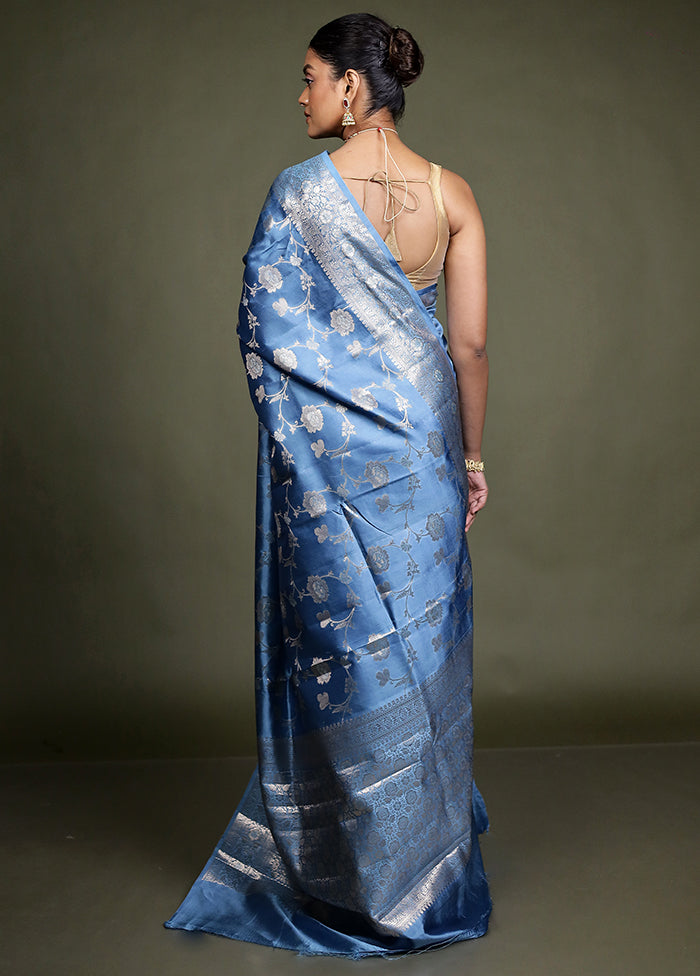 Blue Handloom Dupion Pure Silk Saree With Blouse Piece