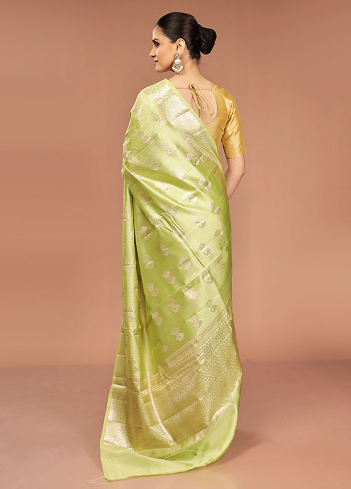 Green Handloom Dupion Pure Silk Saree With Blouse Piece