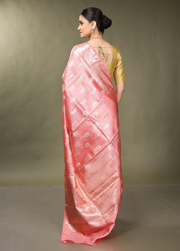 Pink Handloom Dupion Pure Silk Saree With Blouse Piece