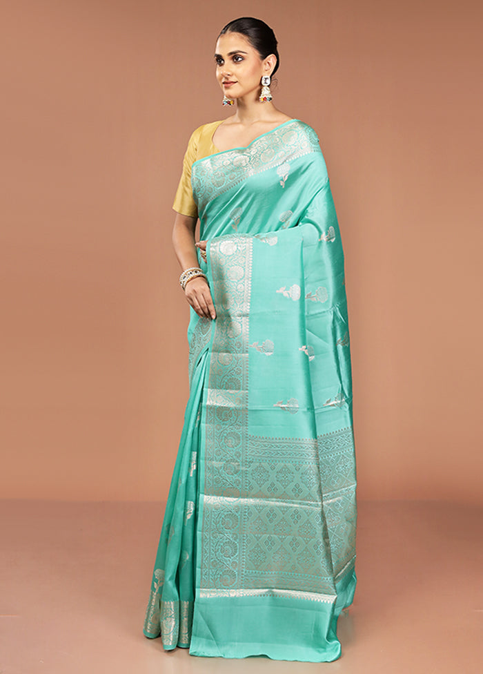 Green Handloom Dupion Pure Silk Saree With Blouse Piece