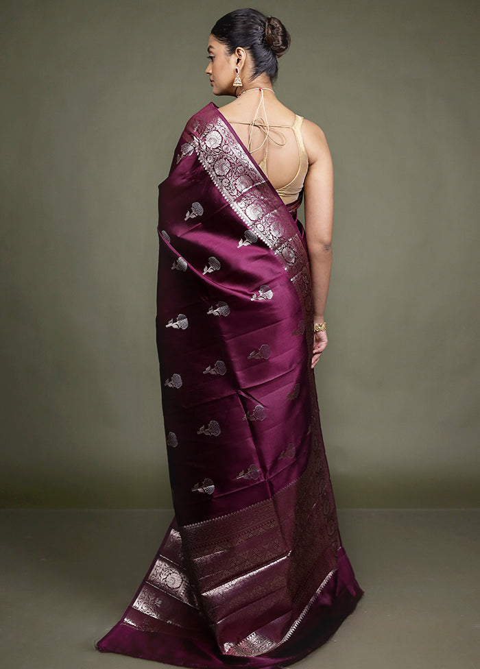 Purple Handloom Dupion Pure Silk Saree With Blouse Piece