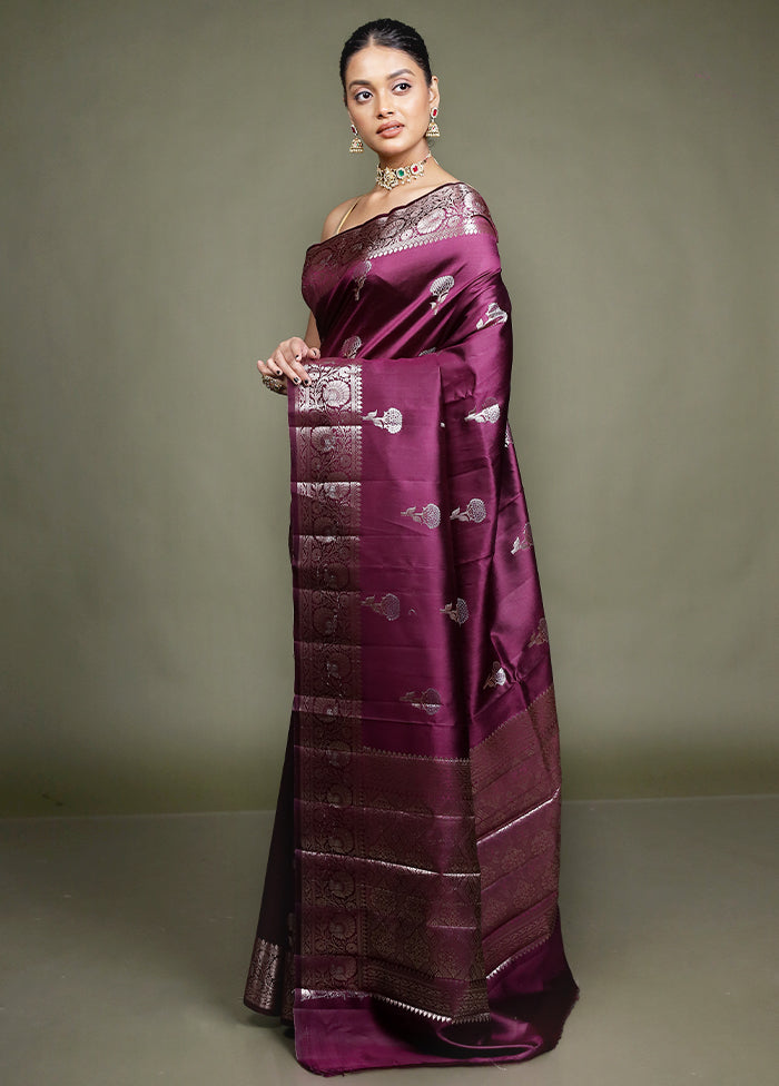 Purple Handloom Dupion Pure Silk Saree With Blouse Piece