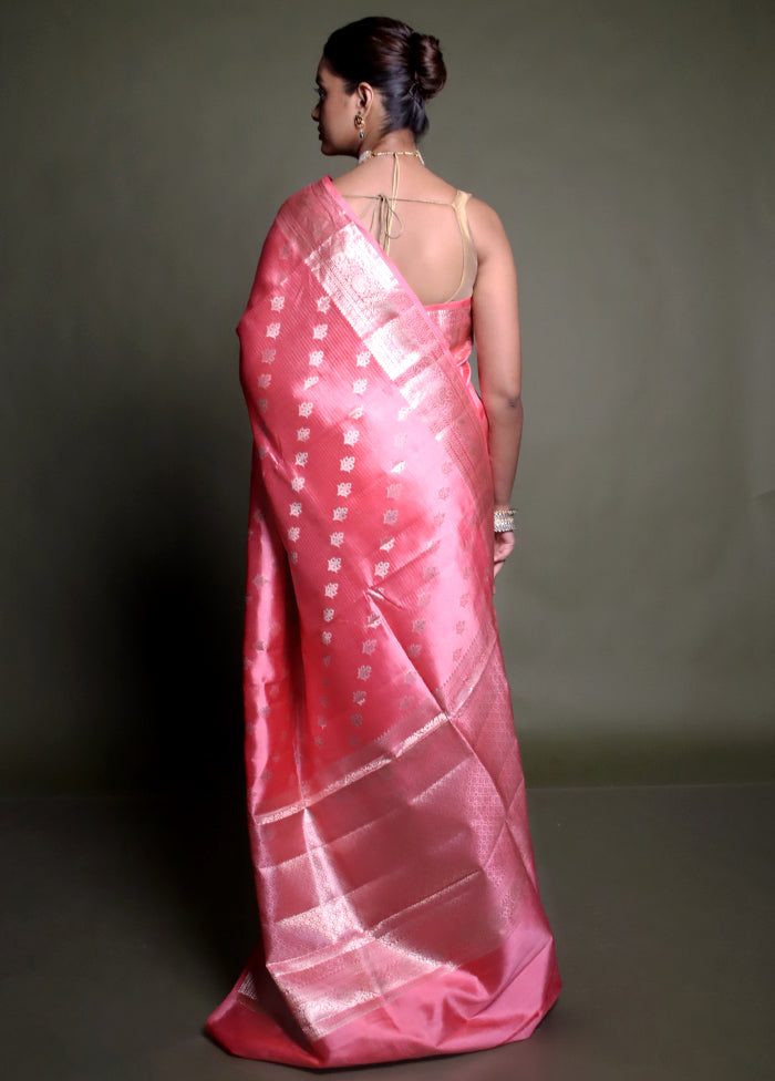 Pink Handloom Dupion Pure Silk Saree With Blouse Piece