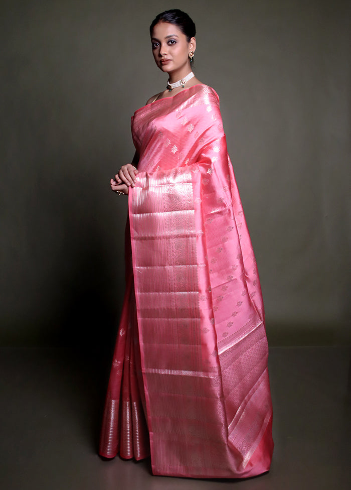 Pink Handloom Dupion Pure Silk Saree With Blouse Piece