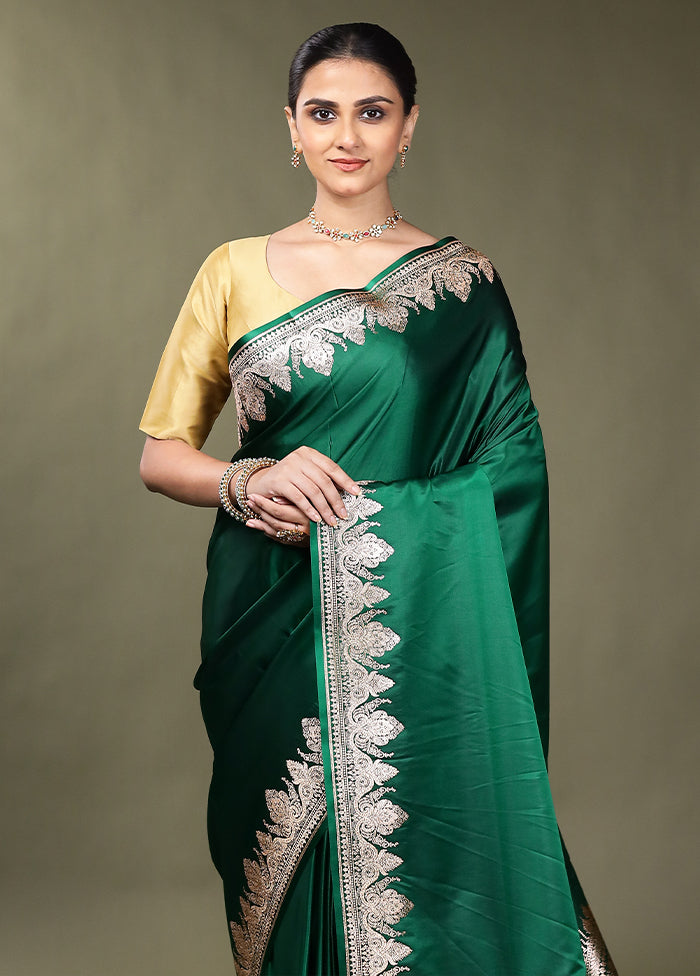 Green Banarasi Silk Saree With Blouse Piece