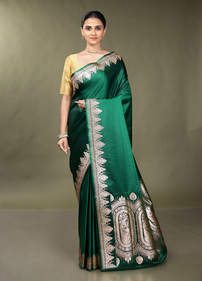 Green Banarasi Silk Saree With Blouse Piece