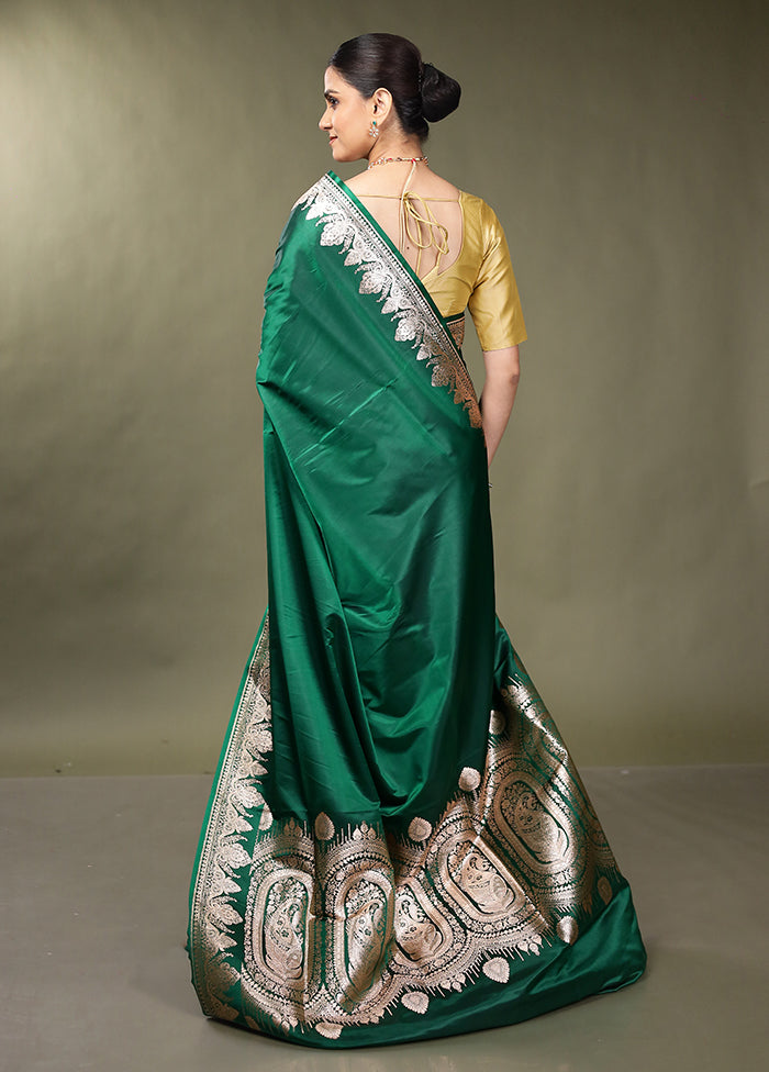 Green Banarasi Silk Saree With Blouse Piece