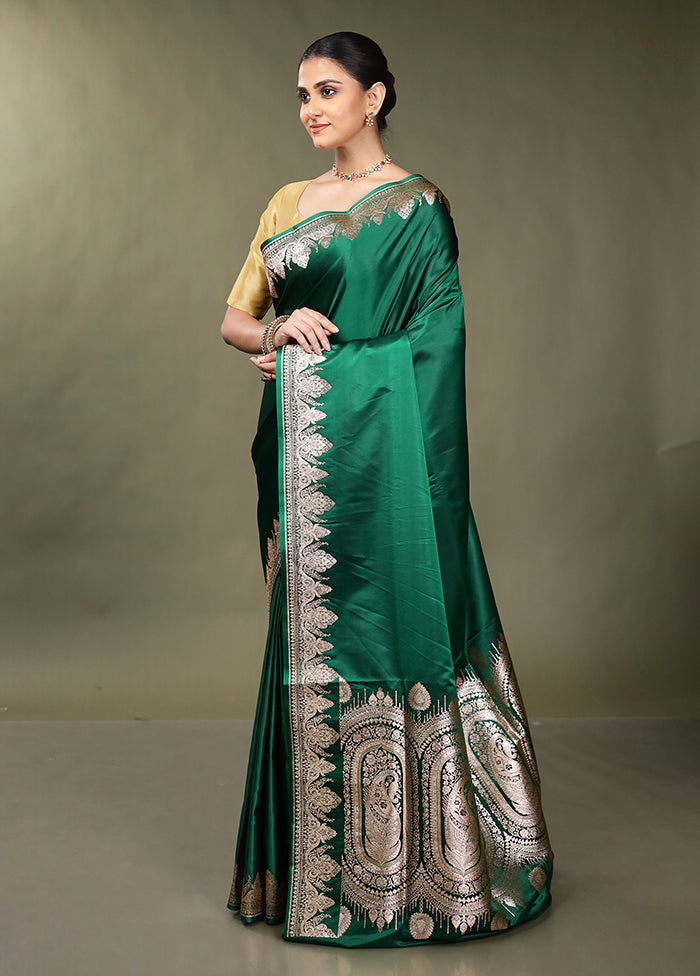 Green Banarasi Silk Saree With Blouse Piece