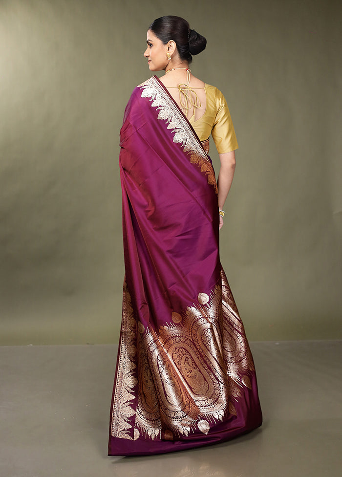 Purple Banarasi Silk Saree With Blouse Piece