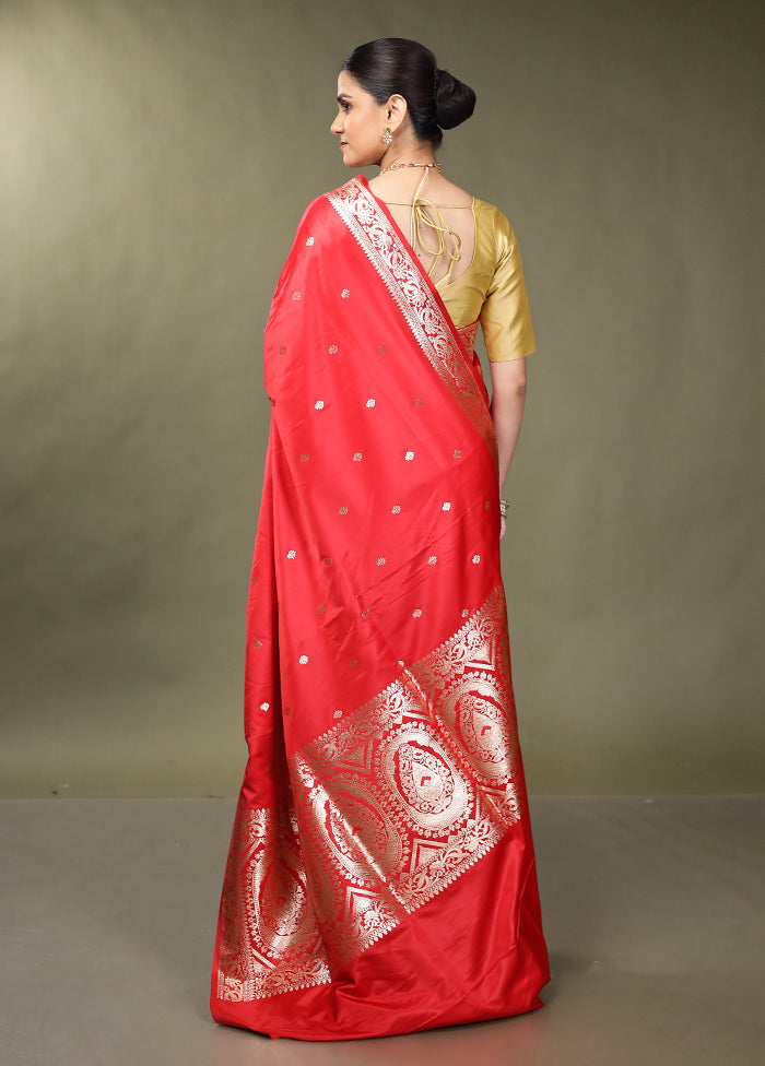 Red Banarasi Silk Saree With Blouse Piece