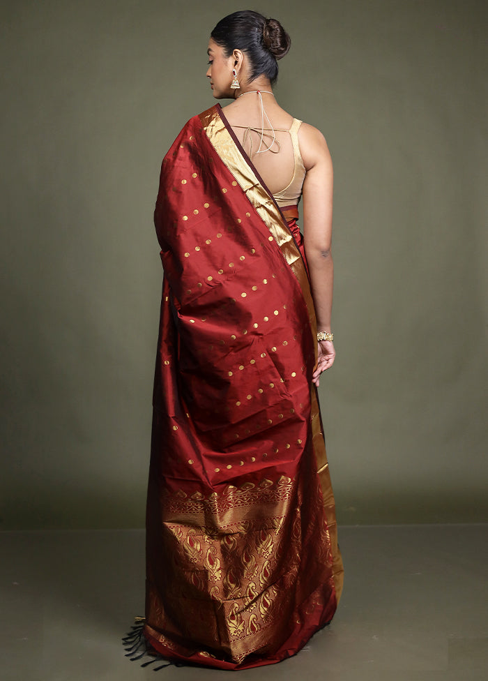 Maroon Kanjivaram Silk Saree With Blouse Piece
