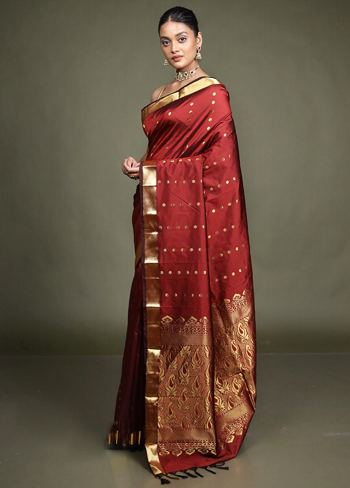 Maroon Kanjivaram Silk Saree With Blouse Piece