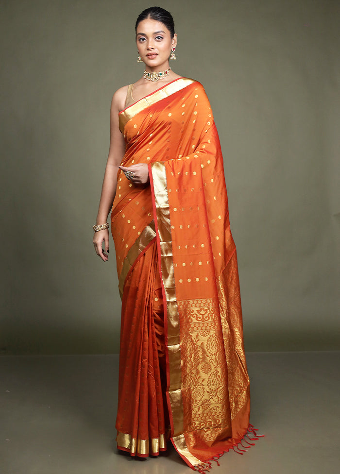 Orange Kanjivaram Silk Saree With Blouse Piece