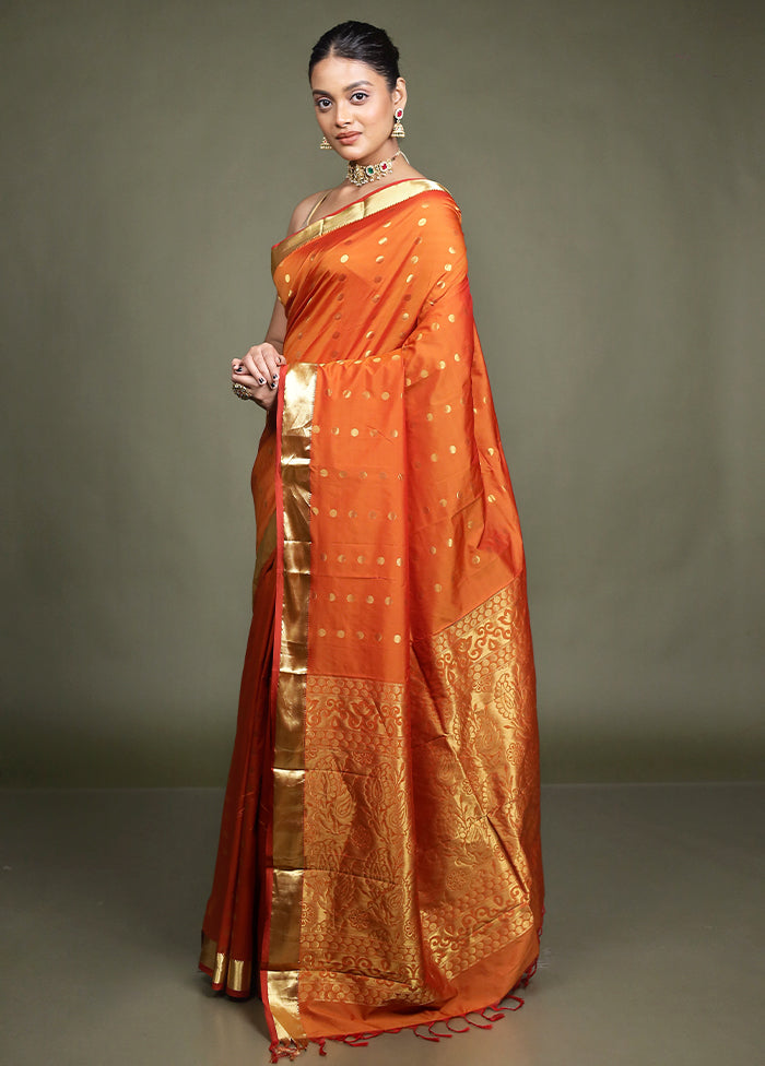 Orange Kanjivaram Silk Saree With Blouse Piece