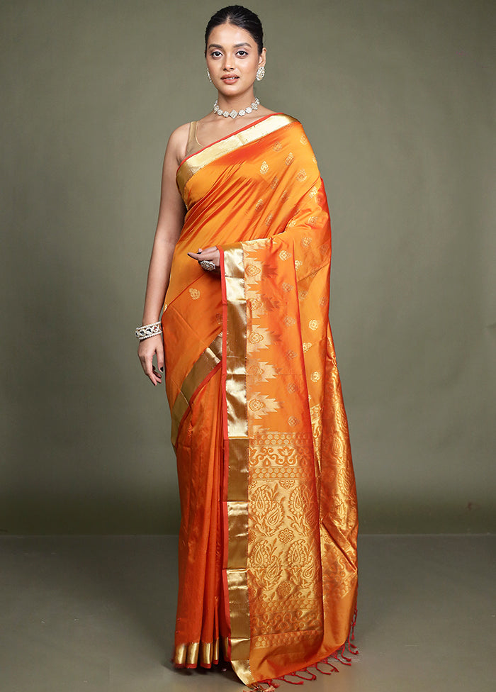 Orange Kanjivaram Silk Saree With Blouse Piece