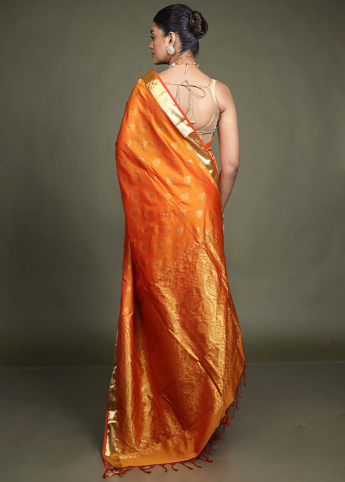 Orange Kanjivaram Silk Saree With Blouse Piece