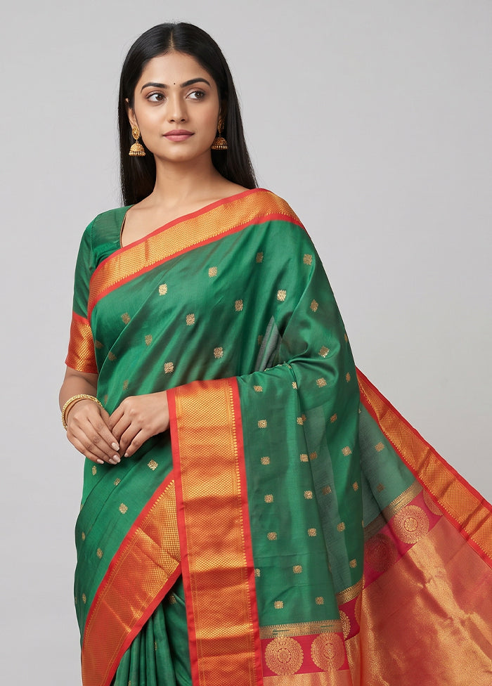 Green Kanjivaram Silk Saree With Blouse Piece