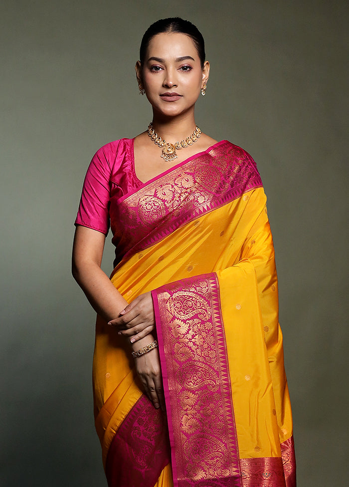 Yellow Kanjivaram Silk Saree With Blouse Piece